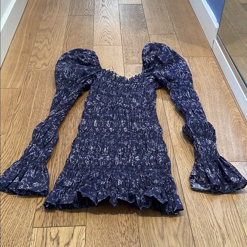Caroline Constas Navy Floral Mini Dress